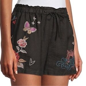 NEW!•Johnny Was•$130•Monroe Linen Embroidered Shorts•Black•Sz XS